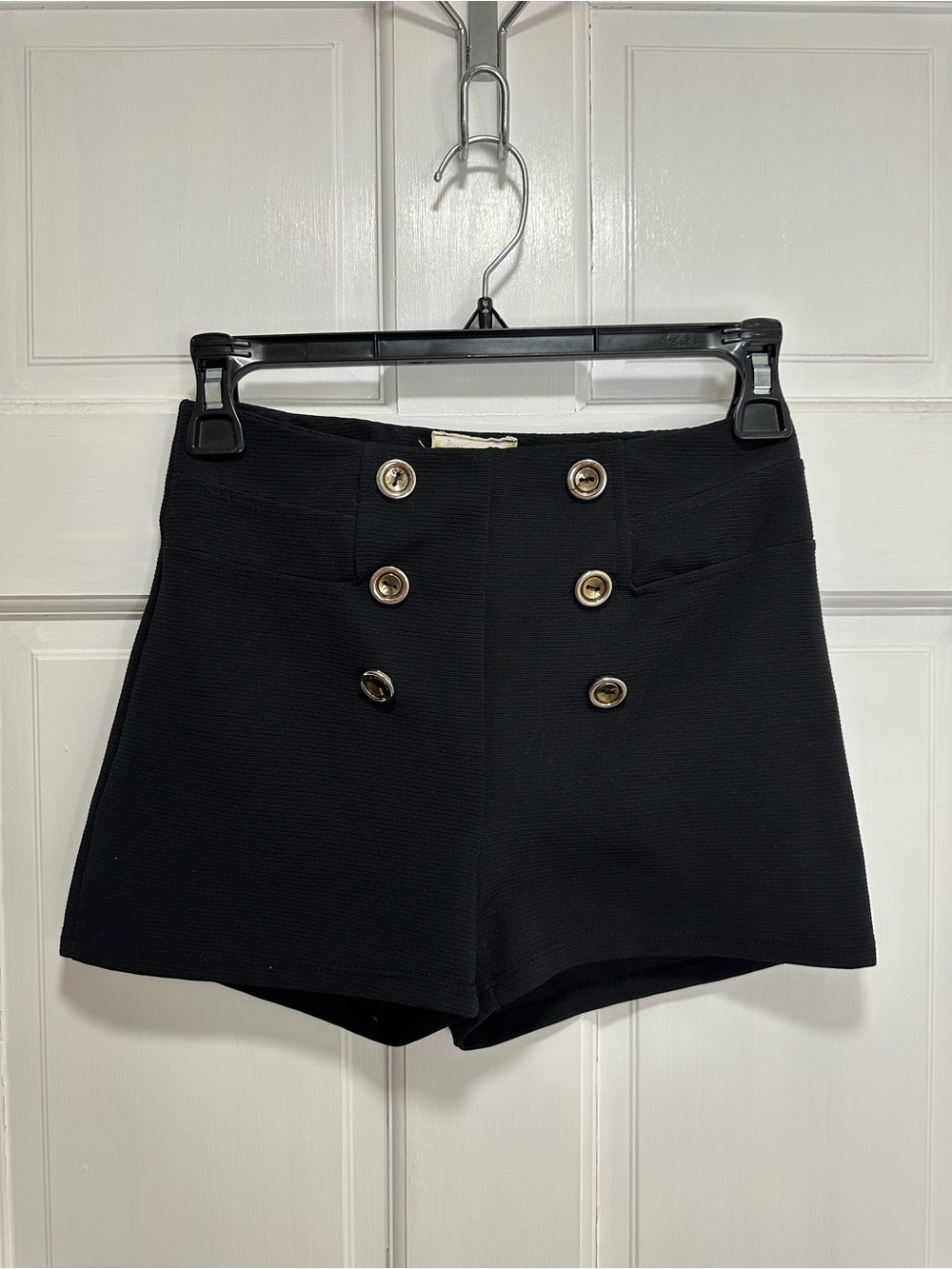 Limonata Button Detail Sailor Shorts in Black Size XS Textured Ribbed Pull On